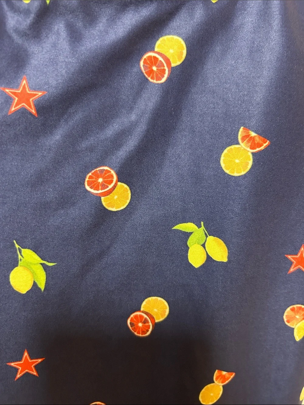 San Pellegrino X Kenny Flowers NWT L Navy Citrus Fruit-Print One-Piece Swimsuit
